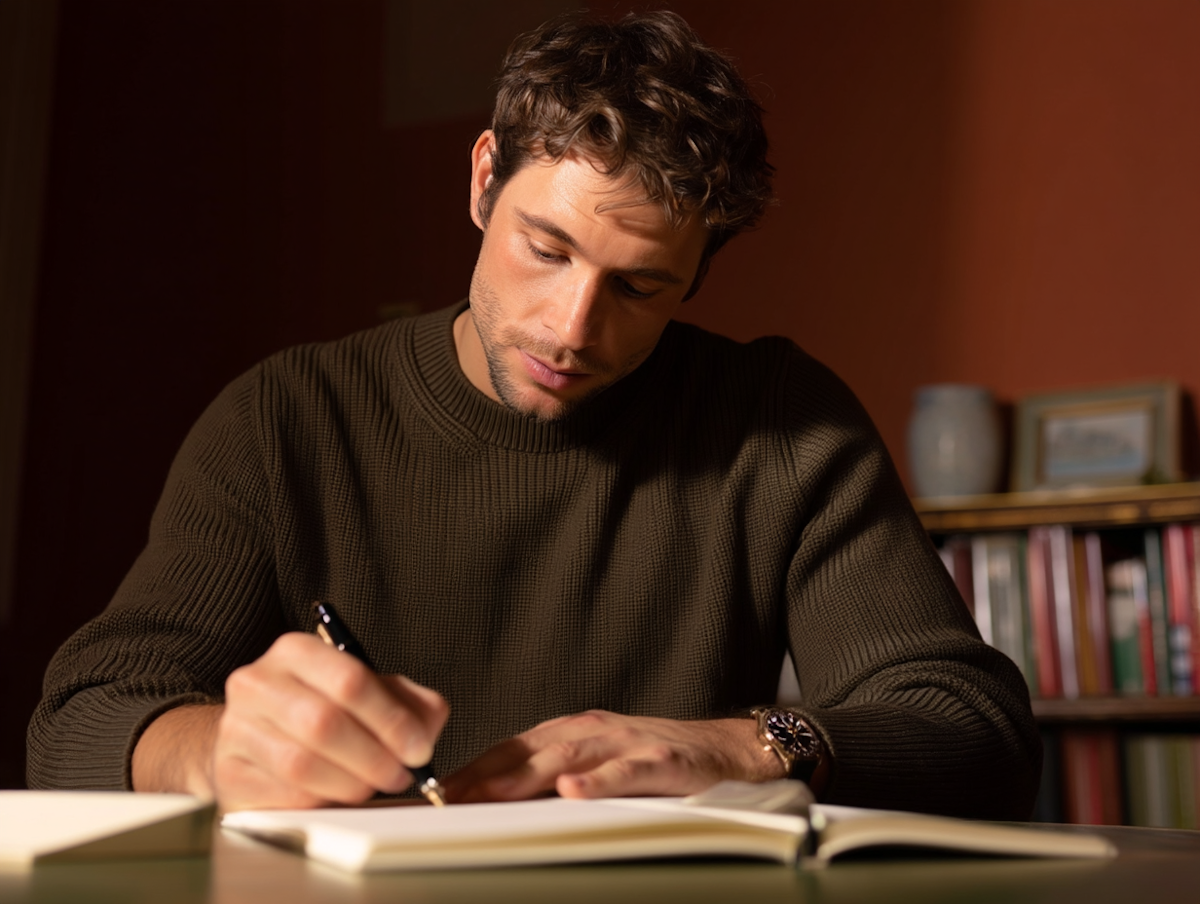writing at a table