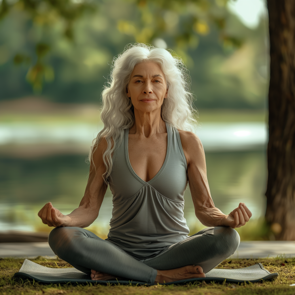 elderly woman meditating