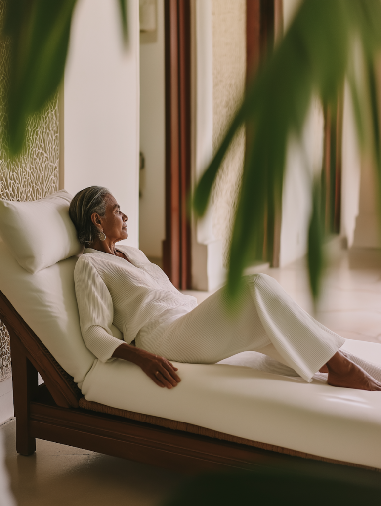 woman reclining in tranquil setting